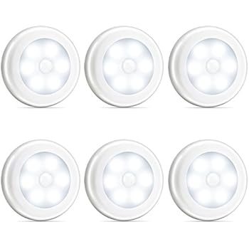 Novelty Place Super Bright LED Motion Sensor Lights - Cordless Battery Powered Built-in Magnets Optional Sticky Pads - Motion Sensing Bathroom Hallway Closet Nightlight - Pack of 6
