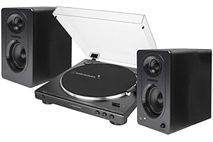 Audio-Technica AT-LP60X Fully Automatic Belt-Drive Stereo Turntable with Built-in Preamp and USB Output Vinyl Playback Bundle with 3-Inch Powered Studio Monitors Pair (Black) (3 Items)