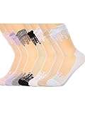 Hestya 7 Pairs Ultrathin Lace Socks Elastic Transparent Short Socks Anti-slip Socks for Women and Girls (7 Colors)