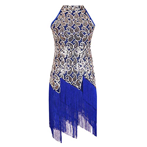 Women's Fashion Skirt Sleeveless Sequins Latin Dance Costume Dance Performance Clothing Dance Dress Dancewear (Blue, Size:Free-Bust:31.4-37.0'')