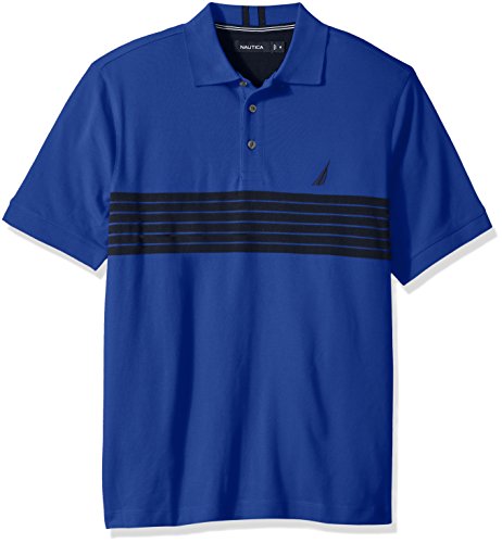 Nautica Men's Standard Short Sleeve Striped Polo Shirt, Bright Cobalt, Large