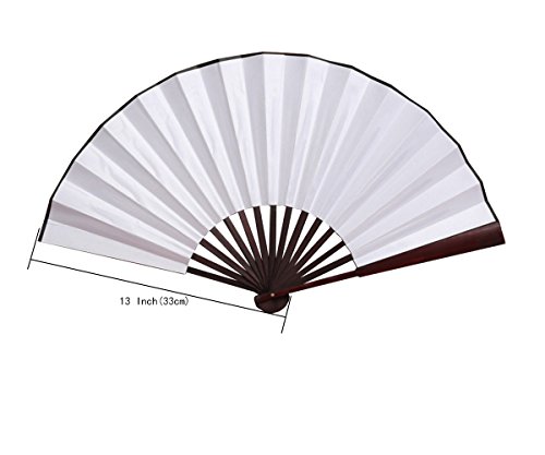 Folding Fan HONSHEN Bamboo Blank Hand Fan Chinese/Japanese with Traditional Chinese Arts (white)13inch - Thumbnail 2