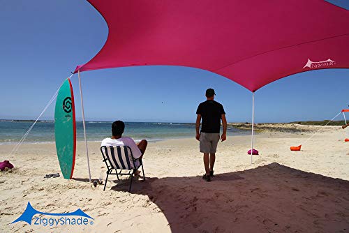 ZiggyShade Family Beach Sunshade - Lightweight Sun Shade Tent with Sandbag Anchors & 4 Free Pegs | UPF50+ UV Quality Lycra Fabric | Large & Portable | Canopy for Parks & Outdoors (Sky Blue, Jumbo) - Thumbnail 4