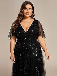 Ever-Pretty Plus Womens V Neck Floor-Length Ruffle