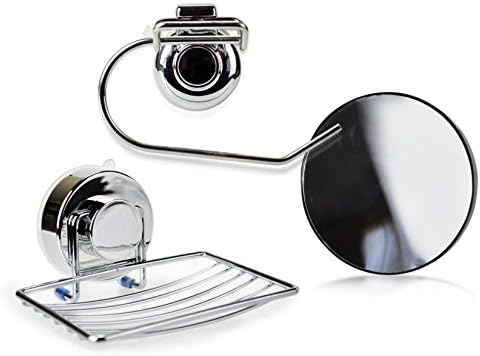 Shower set of stainless steel suction holder - includes magnifying mirror, sponge holder shower, and towel rack