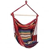 SueSport Hanging Rope Chair - Swing Hanging Hammock Chair - Porch Swing Seat - With Two Cushions - Max.265 Lbs, Red