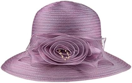 Prefe 1920s Womens Summer Organza Kentucky Derby Dress Bowler Sun Hat Derby Tea Party (Purple, One Size)