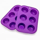 Muffin Cupcake Quiche Pan, 6-cup (Set of 2) 100% Food Grade Nonstick Silicone Bakeware by Happy Cook