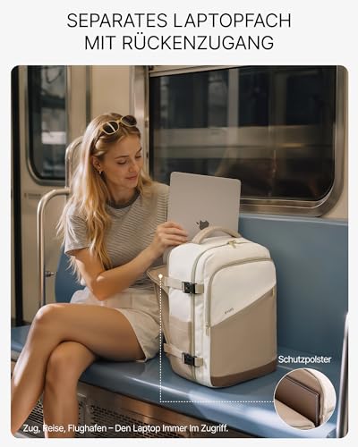 COOLIFE Ryanair Travel Backpack for Wizz Air, Eurowings Water Resistant Weekend Travel Backpack (40x30x20, 24L), Khaki+Brown, Ryanair Travel Backpack 40 x 30 x 20 cm