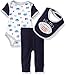 BON BEBE Baby Boys'' 3 Piece Set with Shortsleeve Bodysuit Bib and Turn-Me-Round Pant