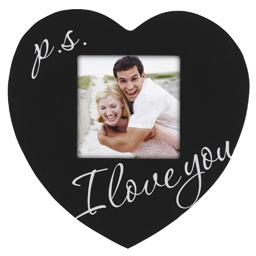 Malden International Designs Celebrated Moments P.S. I Love You Black Wood Heart Picture Frame, 3.5x3.5, Black