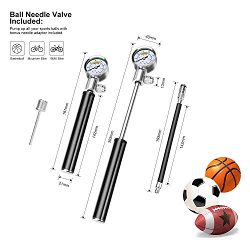 Pro Bike Tool Mini Bike Pump - Fits Presta and Schrader - 210PSI 15BAR High Pressure Hand Air Pump with Gauge and Glueless Puncture Repair Kit - Bicycle Tire Pump for Road, Mountain and BMX Bikes