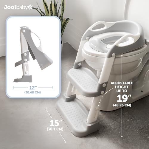 Jool Baby Potty Training Seat with 2 Step Ladder for Toddlers - Splash Guard, Adjustable Height (Gray)