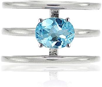 Ice Gems Sterling Silver Blue Topaz Oval Three Row Band Ring