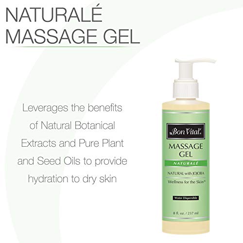 Bon Vital' Naturale Massage Gel Made with Natural Ingredients for Earth-Friendly & Relaxing Massage, Hypoallergenic Massage Gel for Sensitive Skin, Moisturizer Absorbs Like Lotion, 8 Ounce Bottle