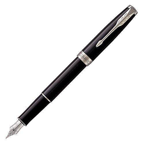 Parker Sonnet Fountain Pen, Black Lacquer with Palladium Trim, Medium Nib (1931500)