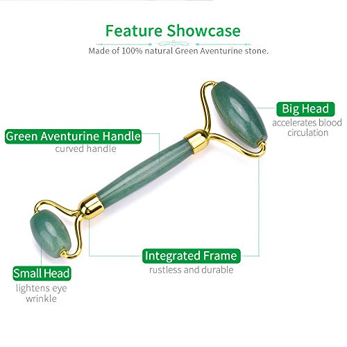 Jade Roller-Dredges Meridians - Releases Facial Tension-Noiseless-Face Massager for Wrinkles-100% Real Natural Jade Stone, ideayard(Dongling)