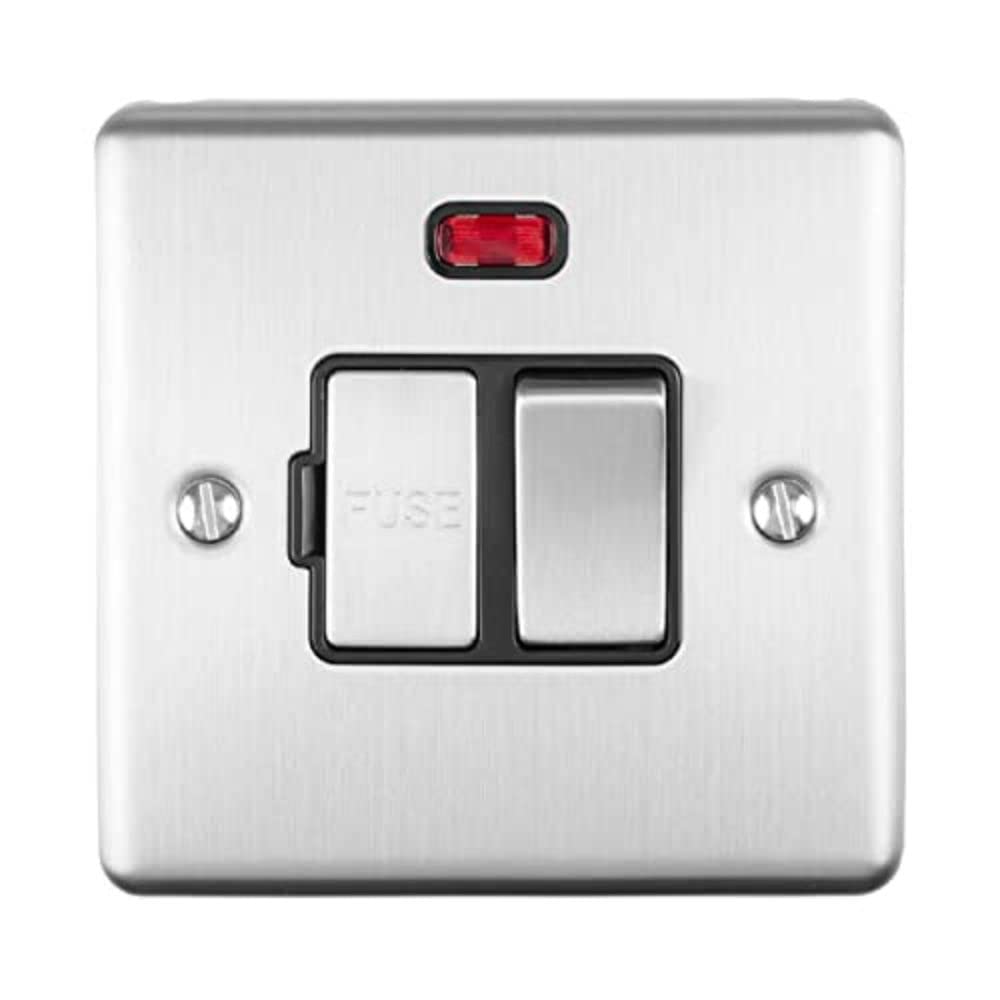 Enhance Decorative Switched Fuse Spur with Neon Satin Stainless Finish with Black Trim