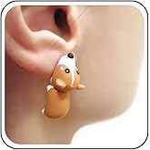 Xduargs Boho Cute Animal Bite Earrings Vintage 3D Clay Earrings Cartoon Biting Ears Stud Earrings Animal Dog Funny Earrings 3D Handmade Polymer Clay Earring for Women(Yellow)