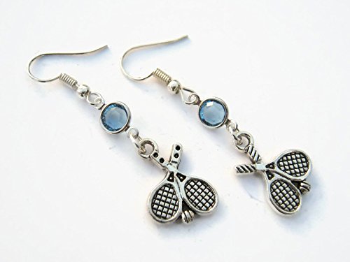 Tennis Racquet Birthstone Earrings, Sports Earrings, Athletic Earrings, Personalized Tennis Racket Jewelry