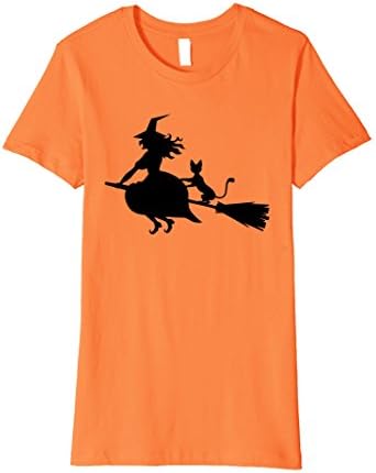 Womens Flying Witch Cat Halloween T-Shirt Medium Orange