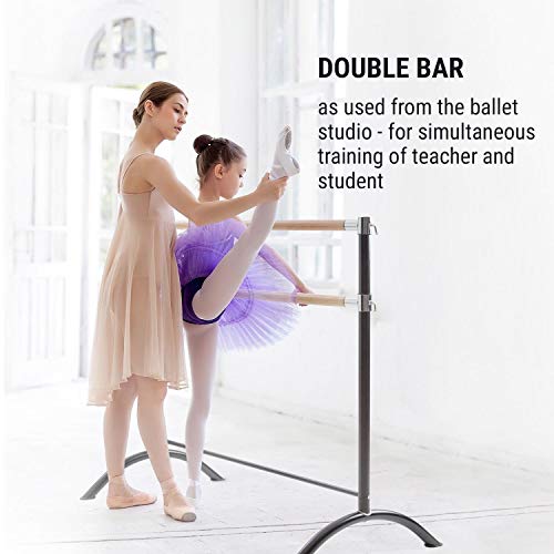 Klarfit Barre Anna â€¢ Double Ballet Bar â€¢ Free-Standing â€¢ 43 x 44 inches â€¢ 2 x 1.5 inches Ã˜ â€¢ Powder-Coated Steel Tubes with Wooden Look â€¢ Suitable for Numerous Stretch and Movement Exercises â€¢ Black