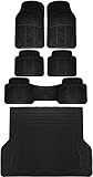 OxGord 6pc Full Set Ridged Rubber Floor Mats, Universal Fit Mat for SUVs Vans- Front Rear, Driver Passenger Seat, Rear Runner, and Trunk Liner Black