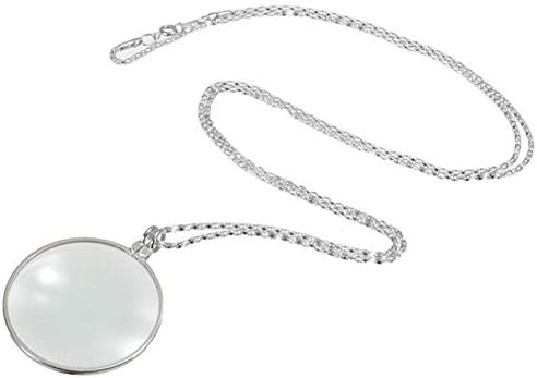 JackLook Necklace with 1.65" Optical Magnifier Lens and 35-Inch Chain for Library, Reading Fine Print, Zooming, Increase Vision, Jewelry (Silver)