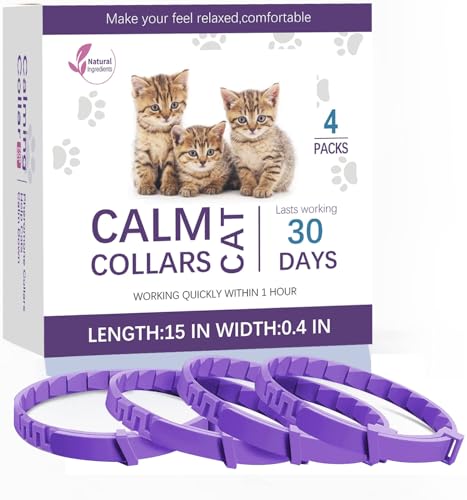 Cat Calming Pheromone Collar for Aggression - Safe & Adjustable - Anxiety and Stress Relief for Medium/Large Kittens,Adjustable & Waterproof, 4-Pack. (Purple)
