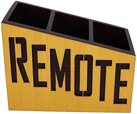 Cocktail Decor MDF Wooden Multipurpose Remote Control Storage Holder Stand Organizer Rack with 3 Compartments - Slope Remote Yellow