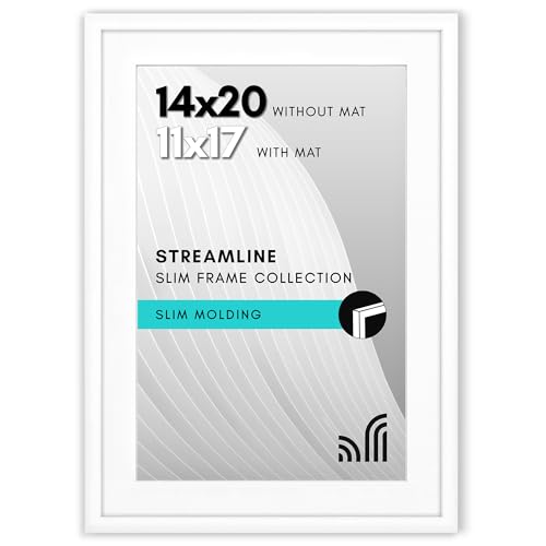 Americanflat, Cornice portafoto 35,6 x 50,8 cm, per foto da 35,6 x 50,8 senza passepartout o 27,9 x 43,2 cm con passepartout, in plexiglass lucido, sottile, collezione Streamline, colore bianco