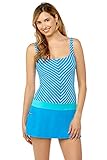 Beach House Women's Ship Shape Stripe Skirted One Piece Tank Swimsuit Cobalt 16