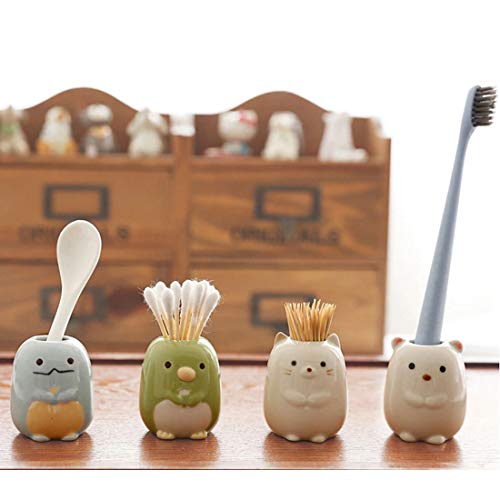 GARASANI Mini Ceramic Toothbrush, Toothpick Holder Cartoon Animal Tooth Brush Stand Kids Toothbrushes Storage Rack Toothpick Approx 350 (White cat) - Thumbnail 7