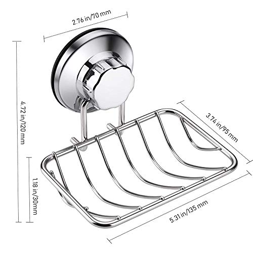 Slideep Stainless Steel Suction Cup Bar Soap Dish Holder, Self Draining
