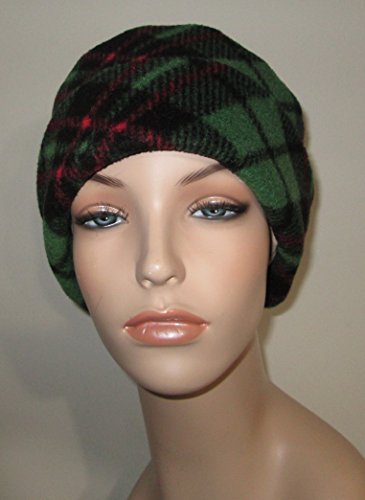 Anti Pill Fleece Pillbox Green Red Plaid Chemo Hat Alopecia Head Cover Cancer