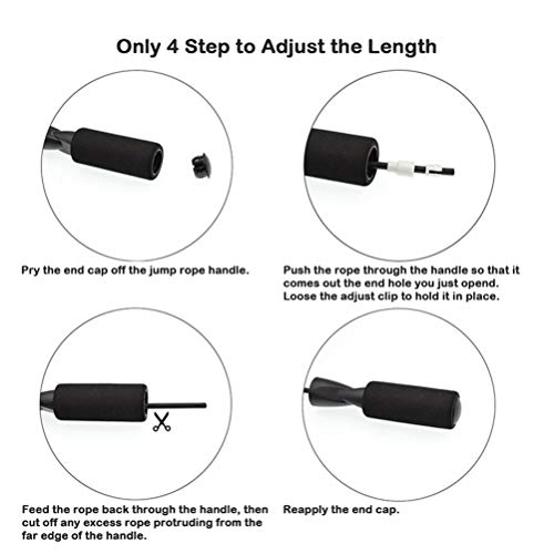 Adjustable Jump Rope with - Cardio Jumping Rope for Men, Women, and Children of All Heights and Skill Levels (Black