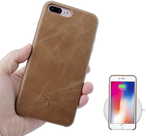 FRIFUN Compatible with iPhone 8 Plus Case iPhone 7 Plus Case, Slim Genuine Leather Case Hard Back Case for iPhone 7/8 Plus Cover