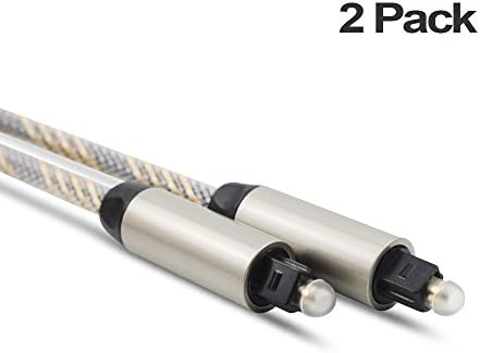 Fiber Optic Audio Cable, Mayfan Toslink Male to Male SPDIF Braided Digital Optical Fiber Audio Cable with Metal Connectors - 6.5 Feet (2 Meters) 2 Pack
