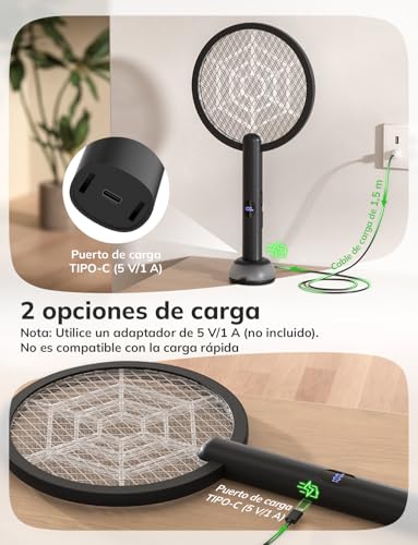 YISSVIC Electric Mosquito Racket 2PCS Electric Mosquito Killer 3 in 1 with Light Base 4000V 1800mAh Rechargeable USB-C Electric Fly Swatter UV Light Black