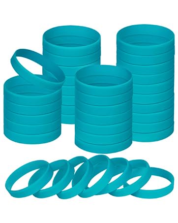 NAHRMY 7 inch Silicone Wristbands Blank Blue Rubber Bracelets for Kid Teen, 60 pcs Sports Party Silicone Elastic Wristband Bulk Bracelet bands for Events School Teacher Supplies