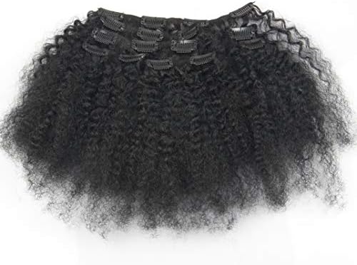 Afro Kinky Curly Clip in Human Hair Extensions Kinkys Curly Clip on Hair Weft Natural Black Color (8" 70g)