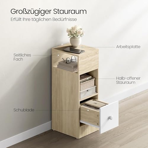 Nachttisch 2er Set schmal Hell Eiche m. Schublade B25