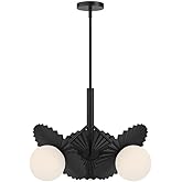 Alora Mood Plume 22" Chandelier | Matte Black Finish | Matte Opal Glass Globe | Parisian Classic Decorative Ceiling Light | M