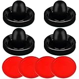 ONE250 Air Hockey Pushers and Red Air Hockey Pucks, Goal Handles Paddles Replacement Accessories for Game Tables (4 Striker, 4 Puck Pack) (Black)