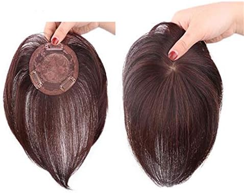 Yanamy Human Hair Crown Topper with Clips in 360 Round Base Hair Toppers for Women Slight Thinning Hair, Silk Base, 7" Dark Brown