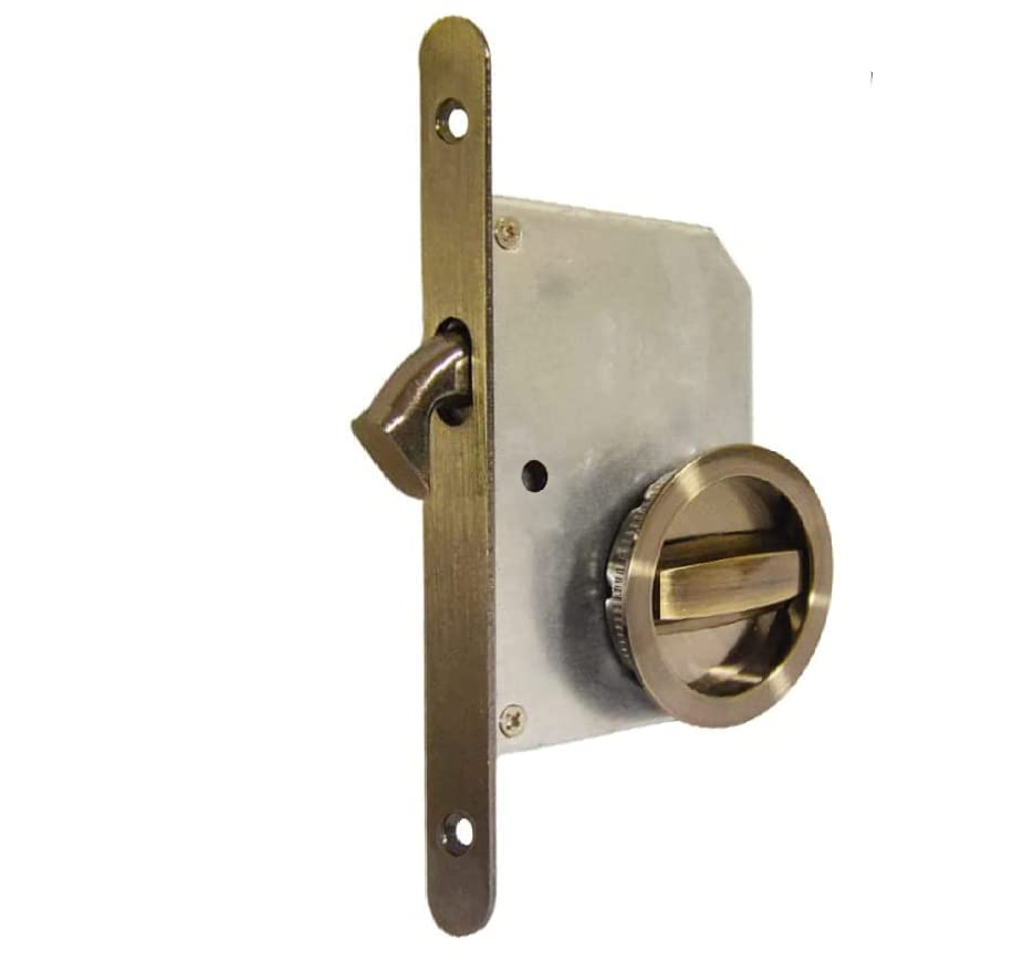 bricoleva.it Sliding Door Lock Kit Round Rosette With Latch, Handle with Lock for Sliding Door (Bronzed Color)