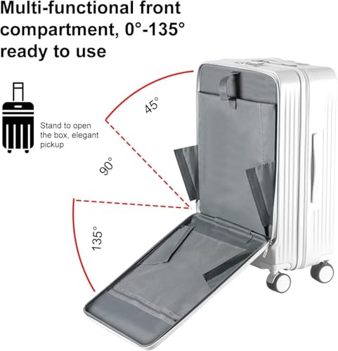 Carry-on Suitcase with Front Pocket for 15.6in Laptop, Mobile Phone Water Cup Holder Luggage Suitcase with Side Hooks, USB Type-C Interface Carry on Luggage for Travel(D)