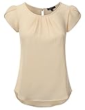 Doublju Cap Sleeve Loose Fit Pleated Woven Crepe Blouse Top For Women
