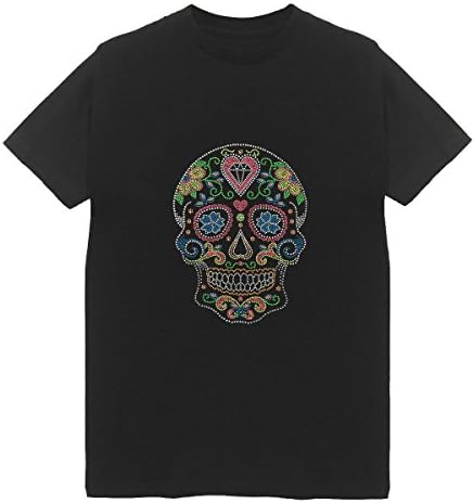 Sugar Skull Rhinestone Crew Neck Plus Size Unisex Bling Bling Top (3X-Large)