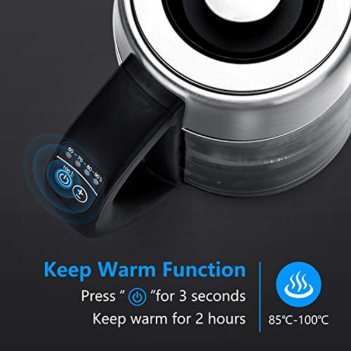Aigostar Glas Wasserkocher mit Temperatureinstellung 1,7L, 2-in-1 Teekocher mit Edelstahl Teesieb, Temperaturwahl 60°-100°C Farbwechsel LED Beleuchtung, 120 Minuten Warmhaltefunktion, BPA-Frei – Bild 5